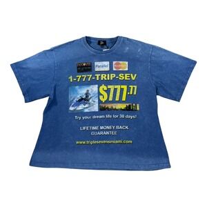 Triple 7 Club Miami Credit Card Tee Shirt Mens 2XL Blue Graphic Print Casual